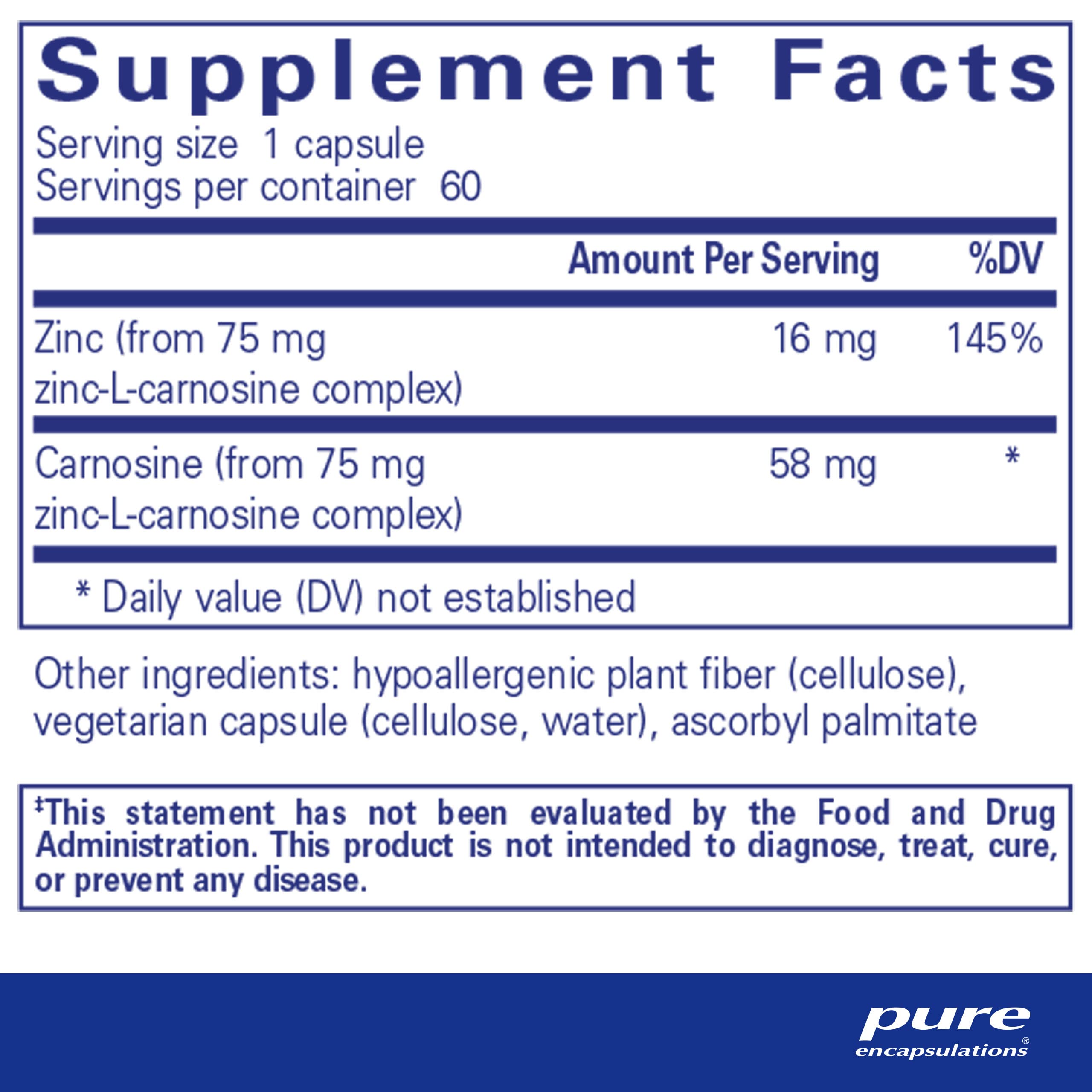Pure Encapsulations Peptic-Care Zinc-L-Carnosine Supplement - 60 Vegan Capsules for Gut Health, Gastric Support & Antioxidant Protection - Gluten-Free Digestive Aid for Acid Reflux & Stomach Comfort