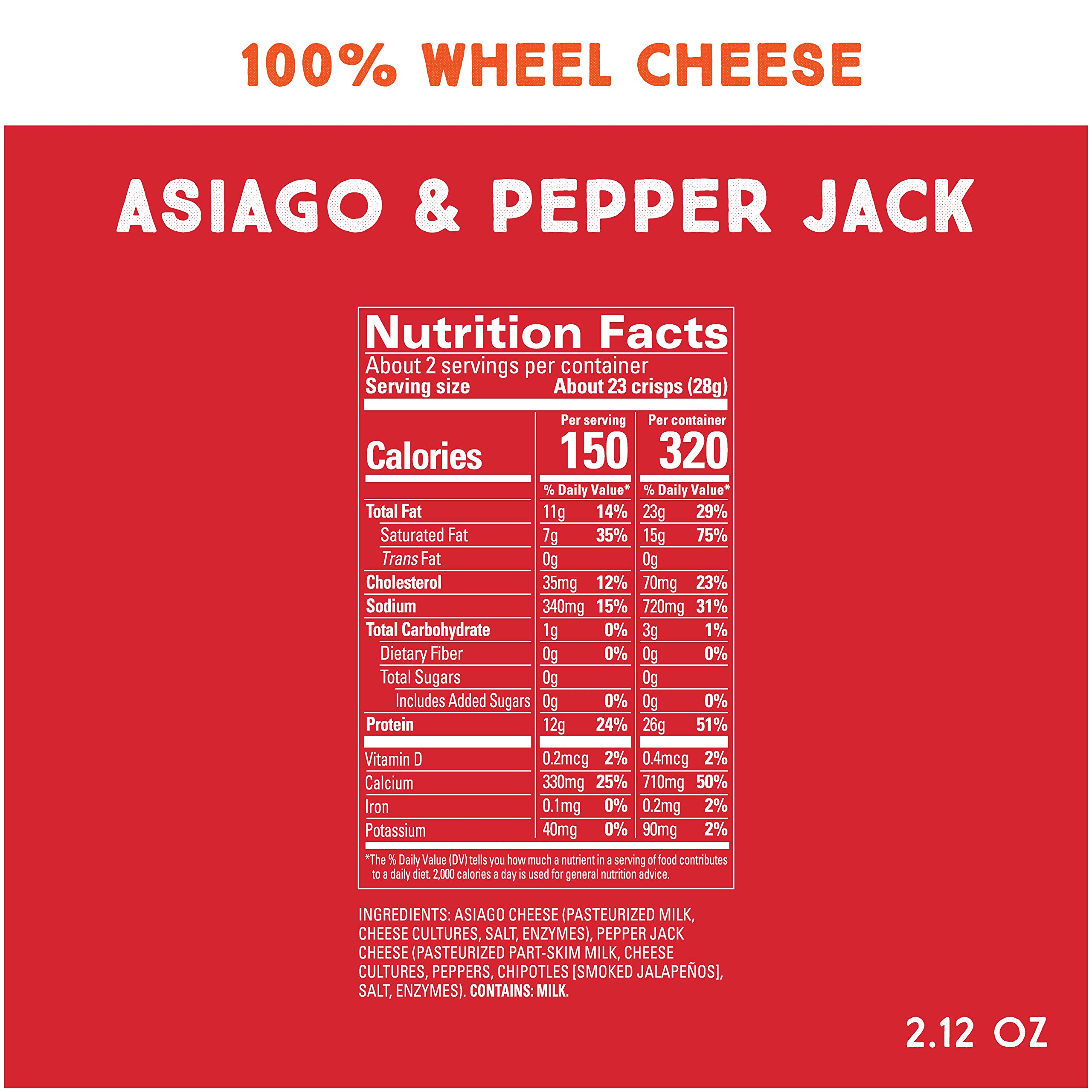Whisps Asiago & Pepper Jack Cheese Crisps - High Protein, Low Carb, Keto, Gluten Free Snacks - Healthy Protein Chips for Weight Loss & Diet (2.12 Oz, 4 Pack) - Perfect for Office Snacks, School Lunch, and On-the-Go Keto Diet