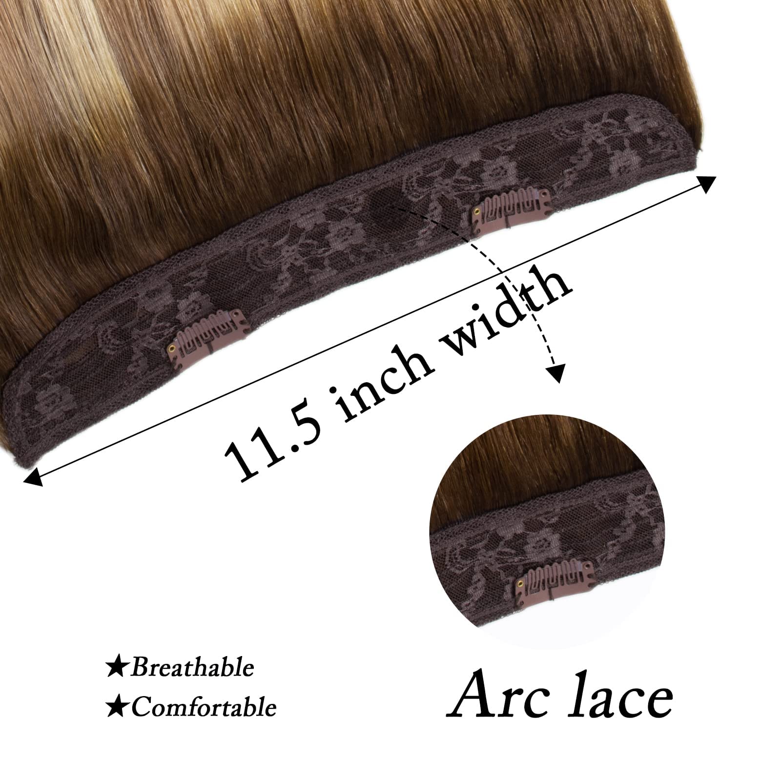 Ugrace 18 Inch 90g Clip-in Human Hair Extensions - Real Human Hair, Balayage Light Brown to Ash Brown & Bleach Blonde, Transparent Invisible Fish Line for Natural Look | Perfect for Daily Wear, Parties, Weddings & Special Occasions