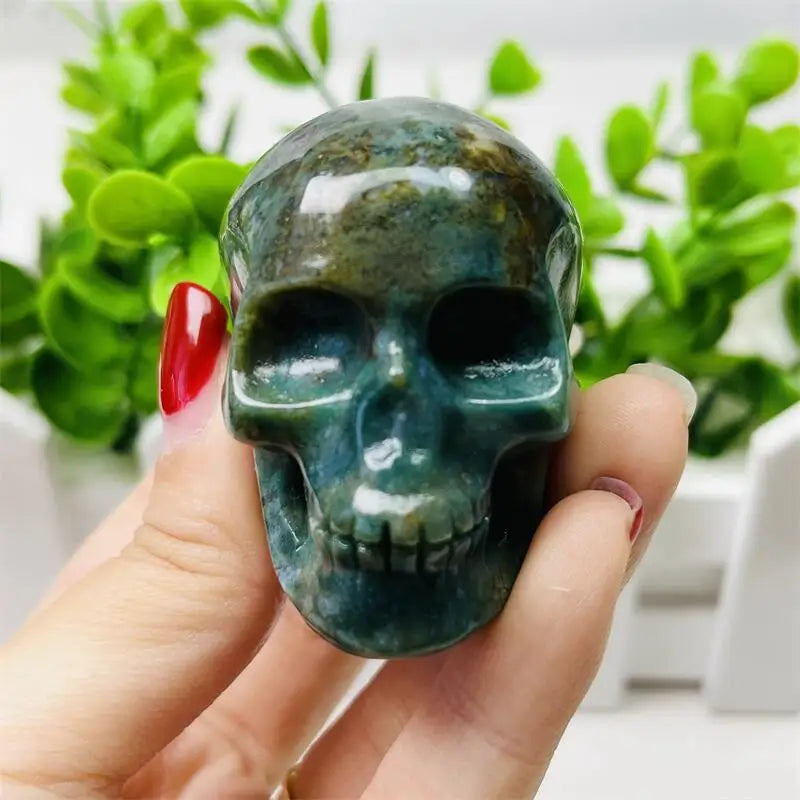 2 Inch Natural Ocean Jasper Skull Carving Sculpture - Healing Gemstone Crystal Crafts for Home Decor, Meditation & Spiritual Healing | Unique Gift Idea for Crystal Collectors
