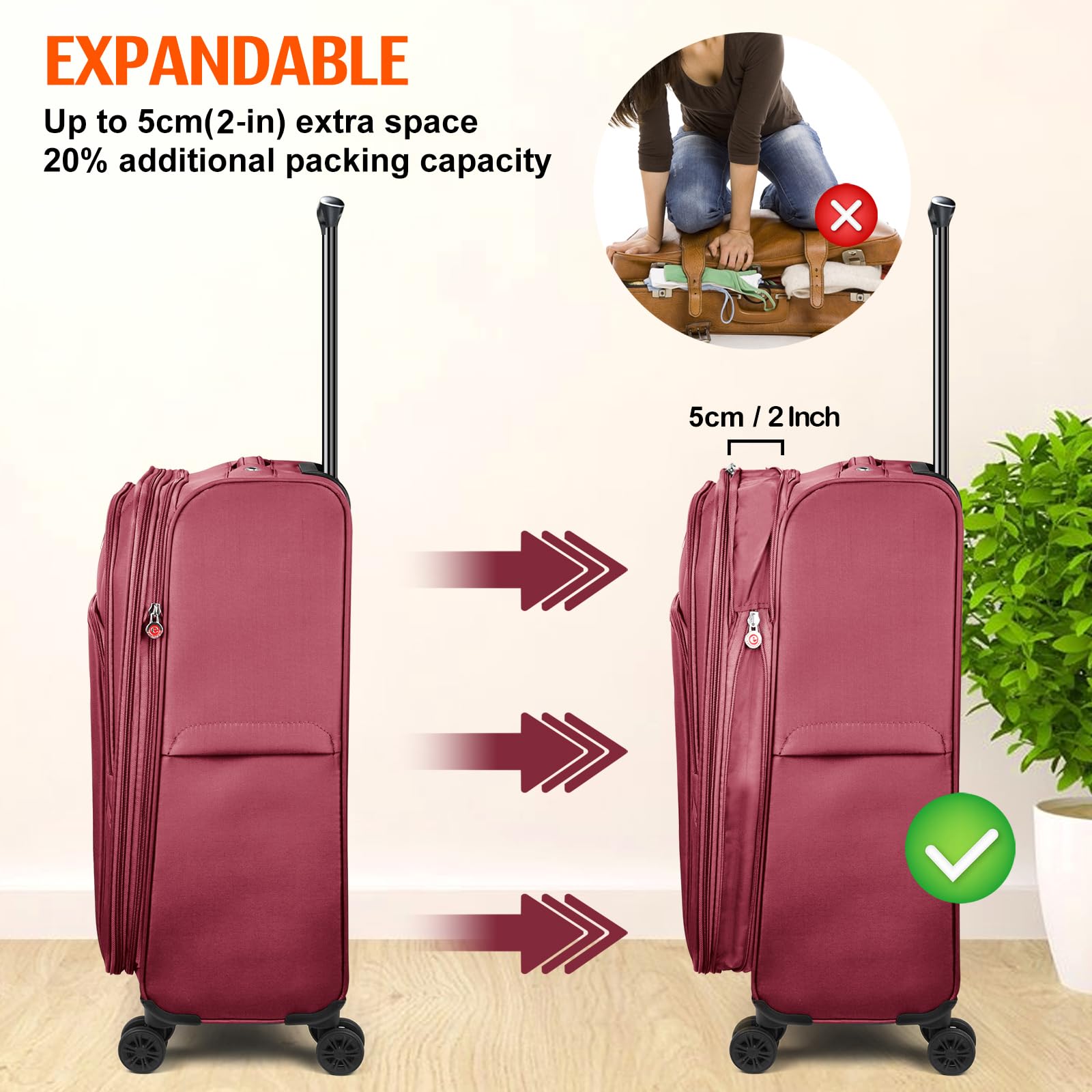 Verdi 28-Inch Expandable Lightweight Spinner Luggage - Burgundy Softside Suitcase for Checked Travel | Perfect for Long Trips, Vacations & Business Travel
