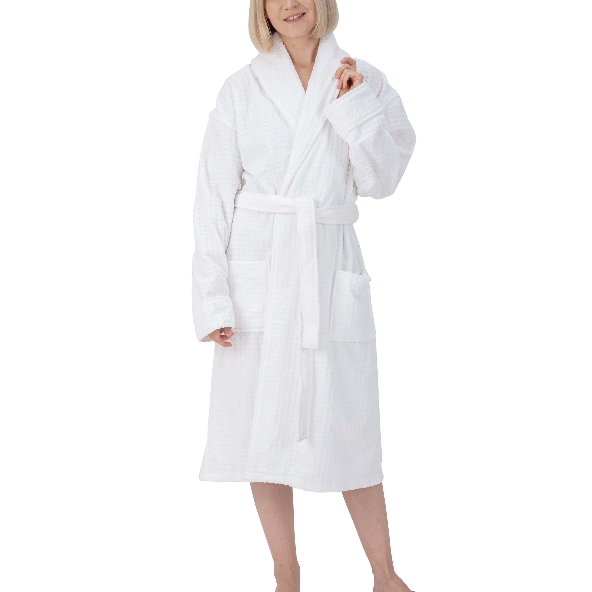 Alpine Swiss Elyse Women's Luxury Waffle Knit Cotton Bathrobe with Shawl Collar - Soft Hotel & Spa Robe for Relaxation at Home, After Shower or Vacation