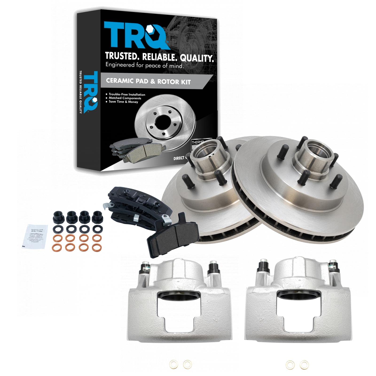 TRQ Front Brake Pad and Rotor Kit - Ceramic Brake Pads & Rotors - Compatible with 1992-1999 Chevrolet C1500, Suburban, 1995-1997 Tahoe, GMC Yukon - Perfect for Smooth Stopping and Enhanced Safety on Highways and City Driving