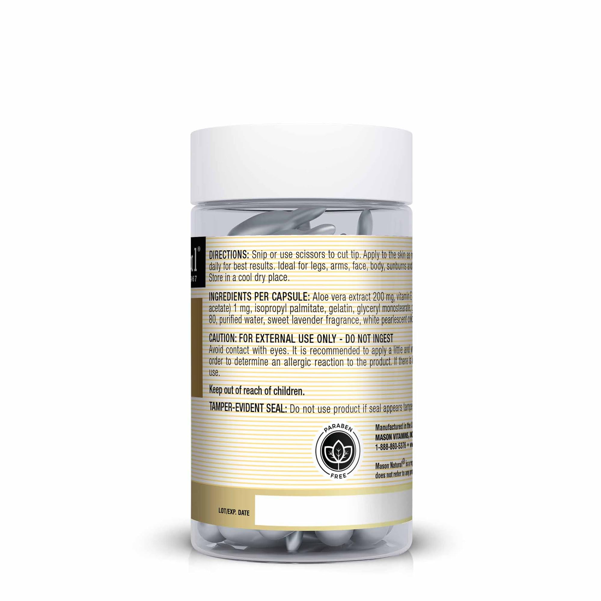 MASON NATURAL Aloe Vera & Vitamin E Hydration Skin Therapy Capsules - 60 Snipp-Off Capsules (Pack of 3) | Moisturizing & Soothing Skin Care for Dry & Sensitive Skin | Perfect for Daily Hydration & Travel Skincare Routine