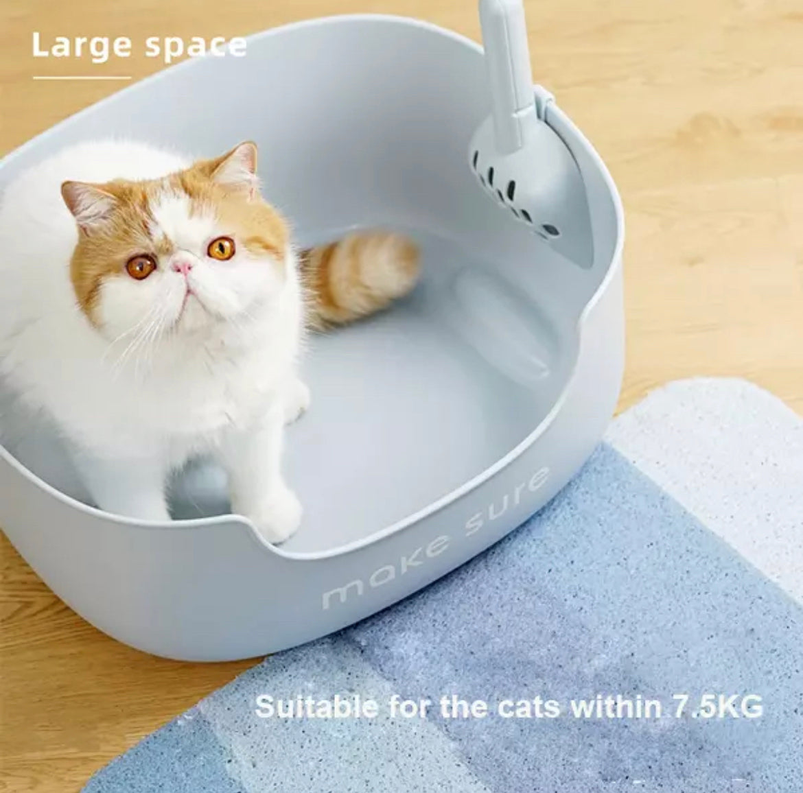 MAKESURE Open Cat Litter Box with Removable Mat | Moss Green | Large Space for Kittens & Adult Cats | Perfect for Home, Apartment & Pet-Friendly Spaces