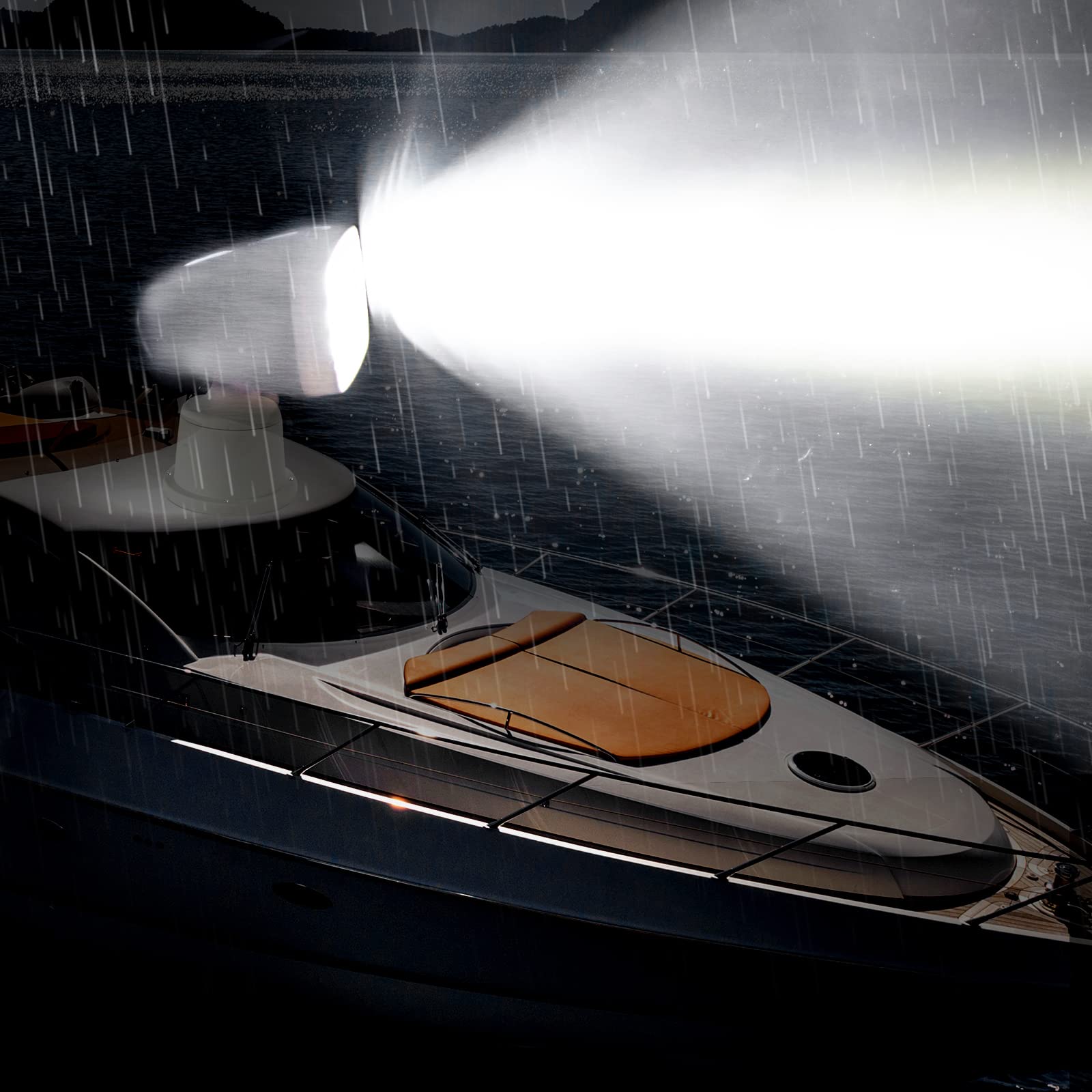 **60W LED Marine Spot Light for Boats - 12-24V Remote Control Searchlight | Perfect for Night Fishing, Docking & Water Sports**