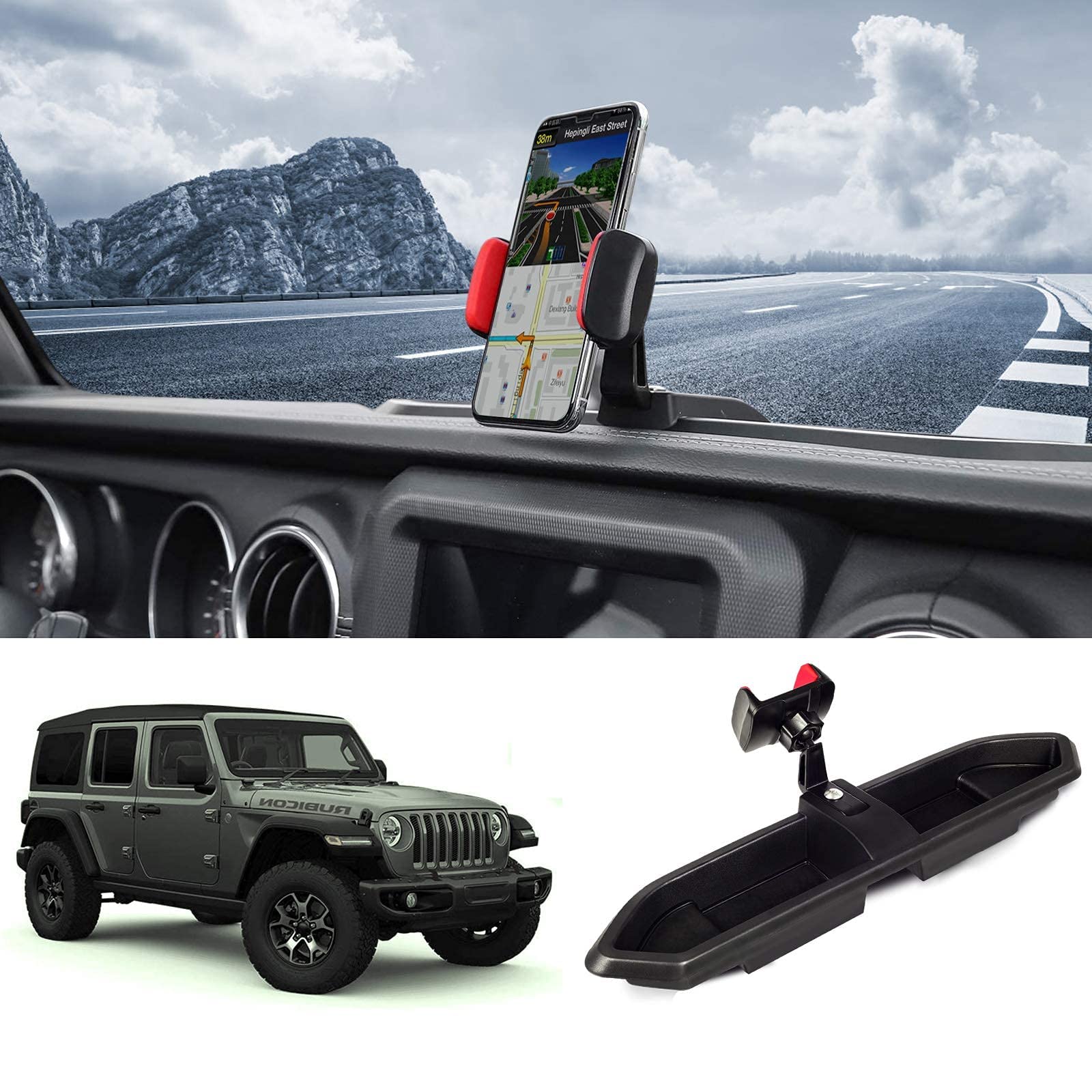 TINNYFY Multi-Function Phone & Walkie Talkie Mount for 2018-2021 Jeep Wrangler JL - Anti-Slip Car Phone Holder, Radio Bracket & Organizer | Perfect for Off-Roading, Camping & Daily Commute