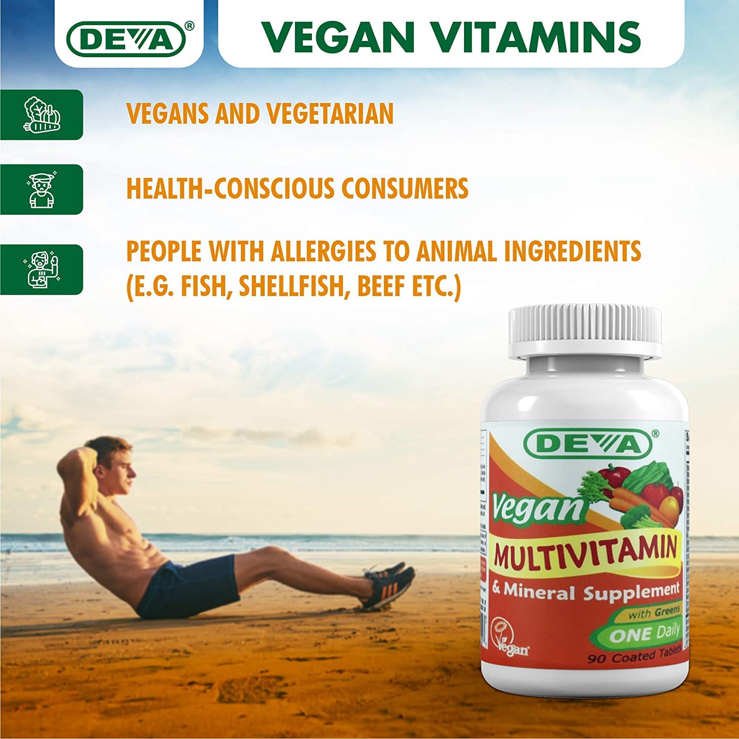 Deva Vegan Multivitamin & Mineral Supplement - Iron Free Formula - 90 Tablets for Women & Men - Plant-Based Nutrition for Daily Wellness & Energy Boost