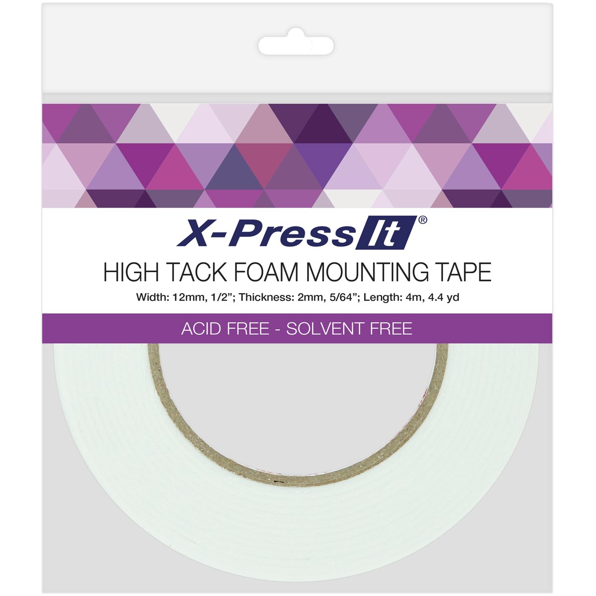 X-Press It High Tack Foam Tape - 1/2 Inch x 4.4 Yards - Strong Double Sided Adhesive for Home, Office & DIY Projects - Mounting, Sealing & Crafting Solutions