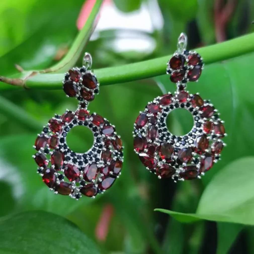 925 Sterling Silver Round Garnet Drop Earrings for Women | Natural Gemstone Fine Jewelry | Perfect for Weddings, Parties & Everyday Wear