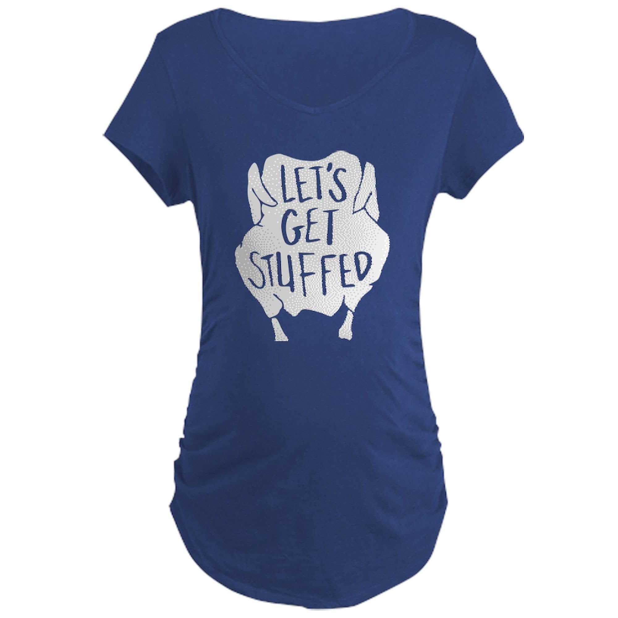 Let's Get Stuffed Funny Maternity T-Shirt for Women - Soft Dark Ruched Side Pregnancy Tee - Perfect for Baby Showers & Pregnancy Announcements