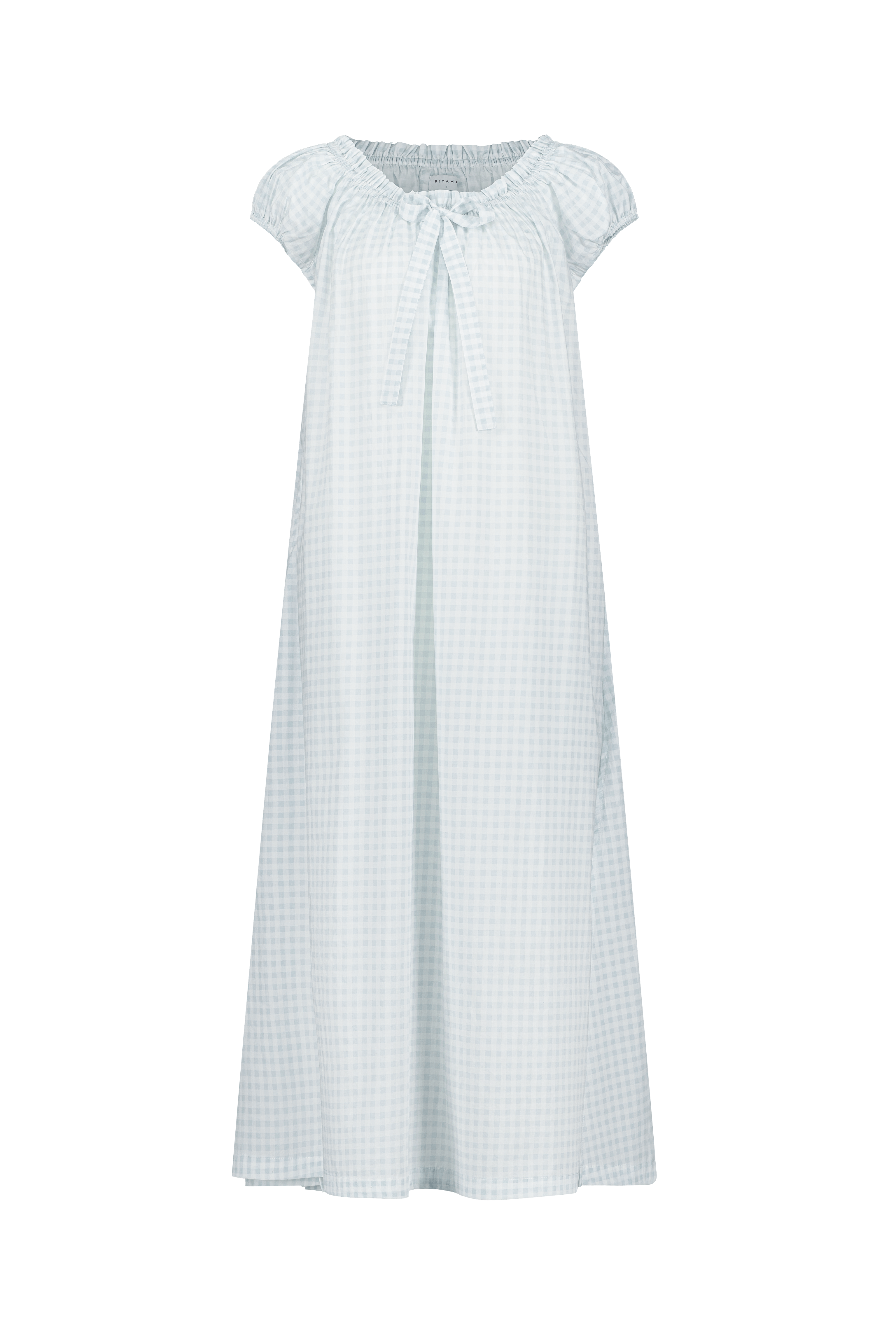 Lily Lounge Dress - Long Gingham Pale Blue Women's Casual Dress for Relaxing at Home, Summer Outings & Beach Cover-Up