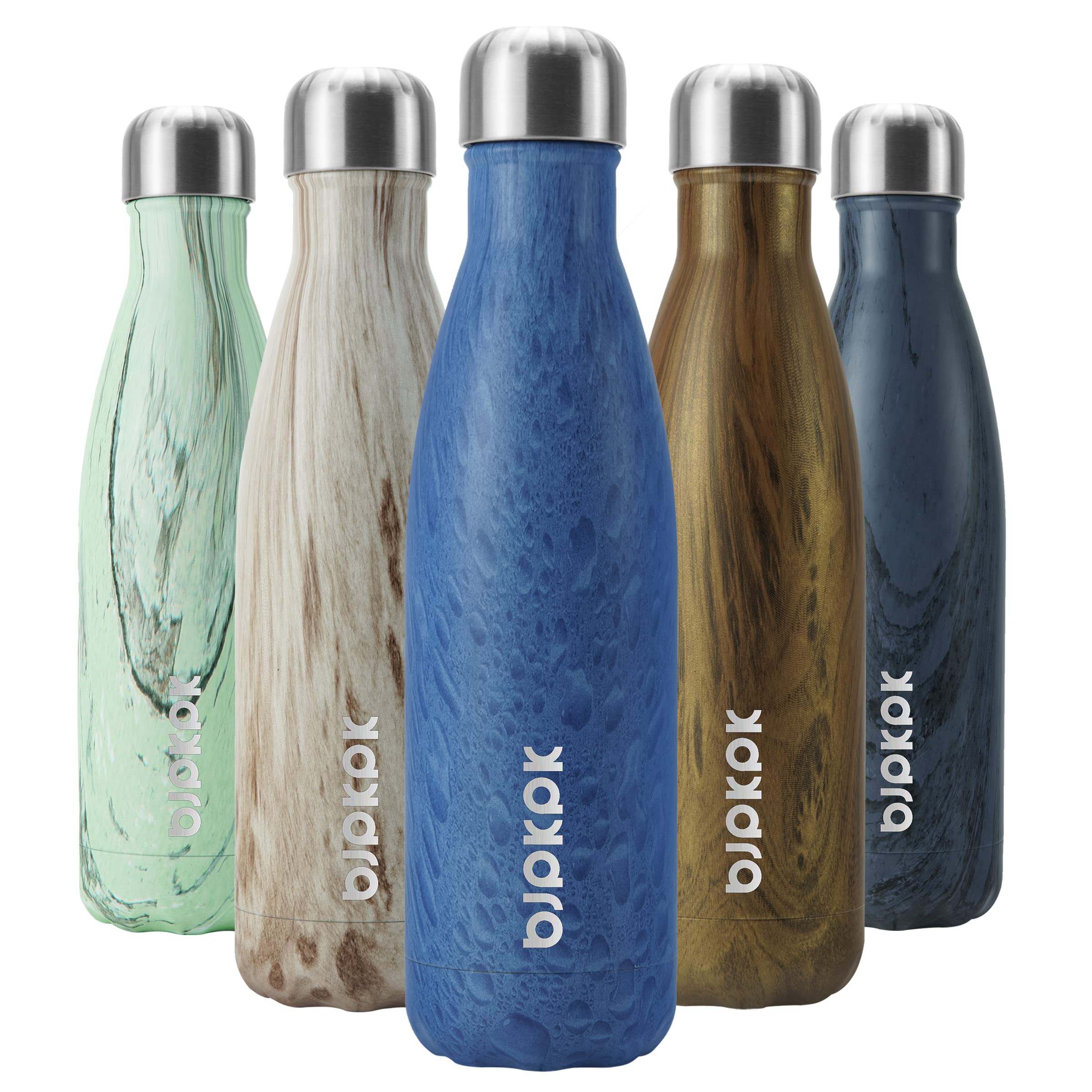 BJPKPK 17oz Stainless Steel Insulated Water Bottle - Keeps Drinks Cold for 24 Hours & Hot for 12 Hours, BPA-Free, Wood Ice Blue - Perfect for Hiking, Gym, Office & Outdoor Activities