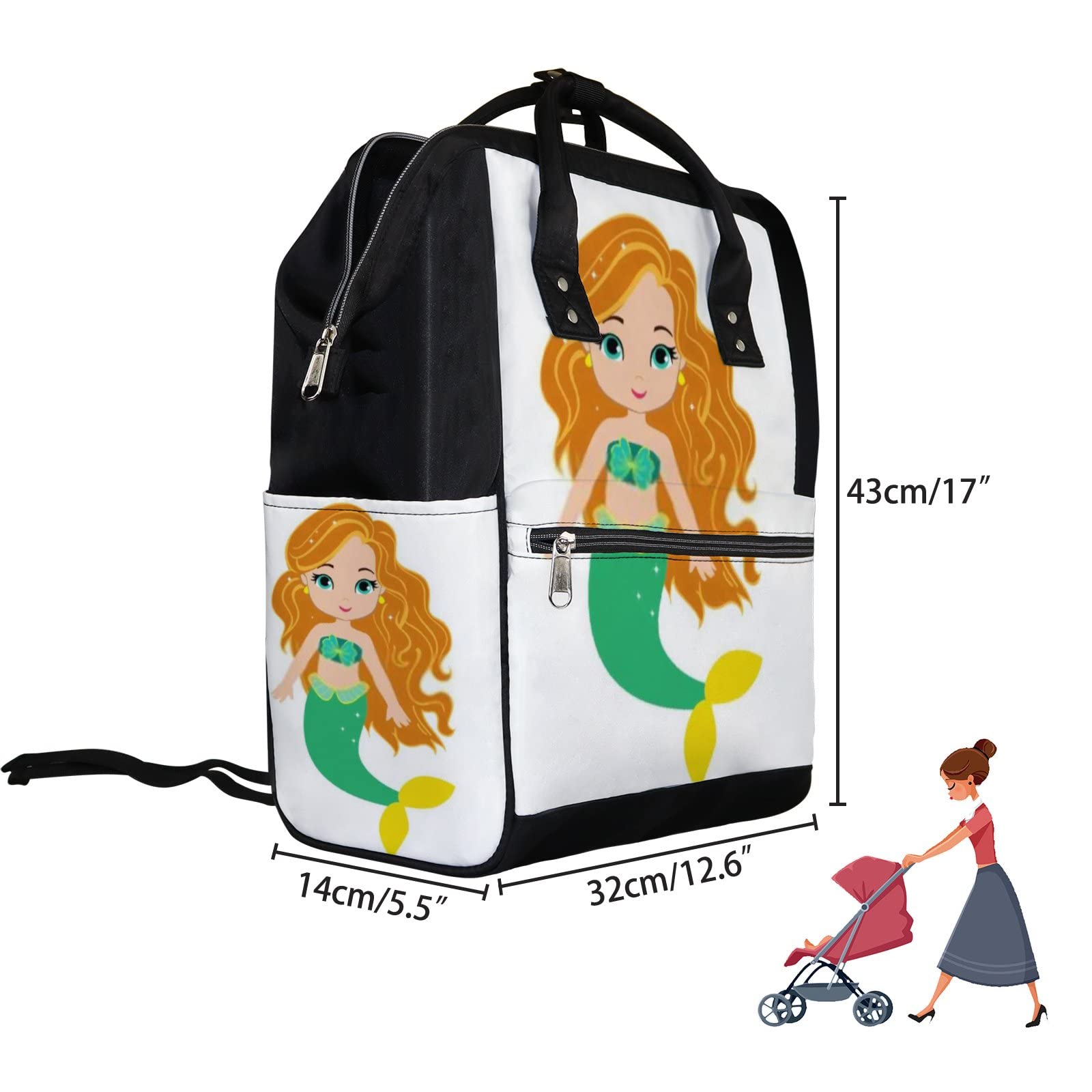 Waterproof Mermaid Diaper Backpack for Baby & Travel - Large Capacity Baby Nappy Changing Bag with Laptop Compartment | Cute Yellow Green Design for Women & Men | Perfect for Daycare, Beach Trips & Family Outings