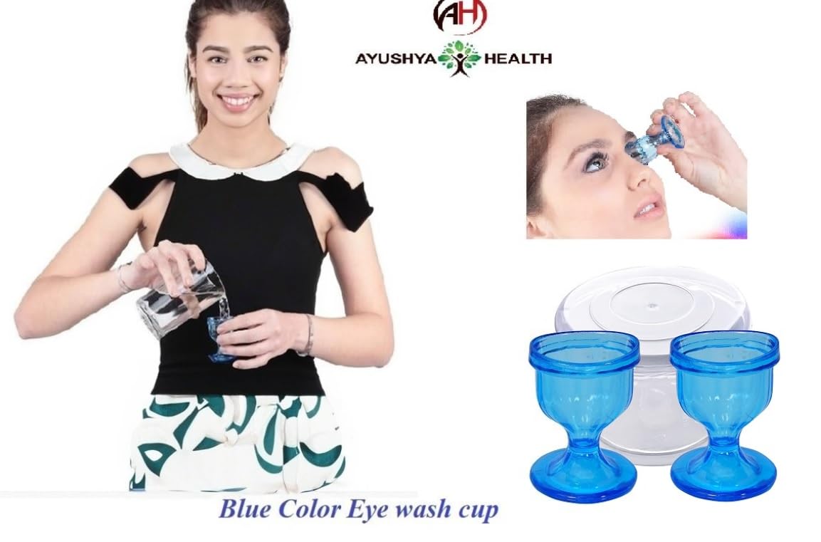Blue Eye Wash Cups with Storage Container - Set of 2 for Eye Rinse, Cleansing, Dust & Makeup Removal - Perfect for First Aid, Contact Lens Care & Travel Use