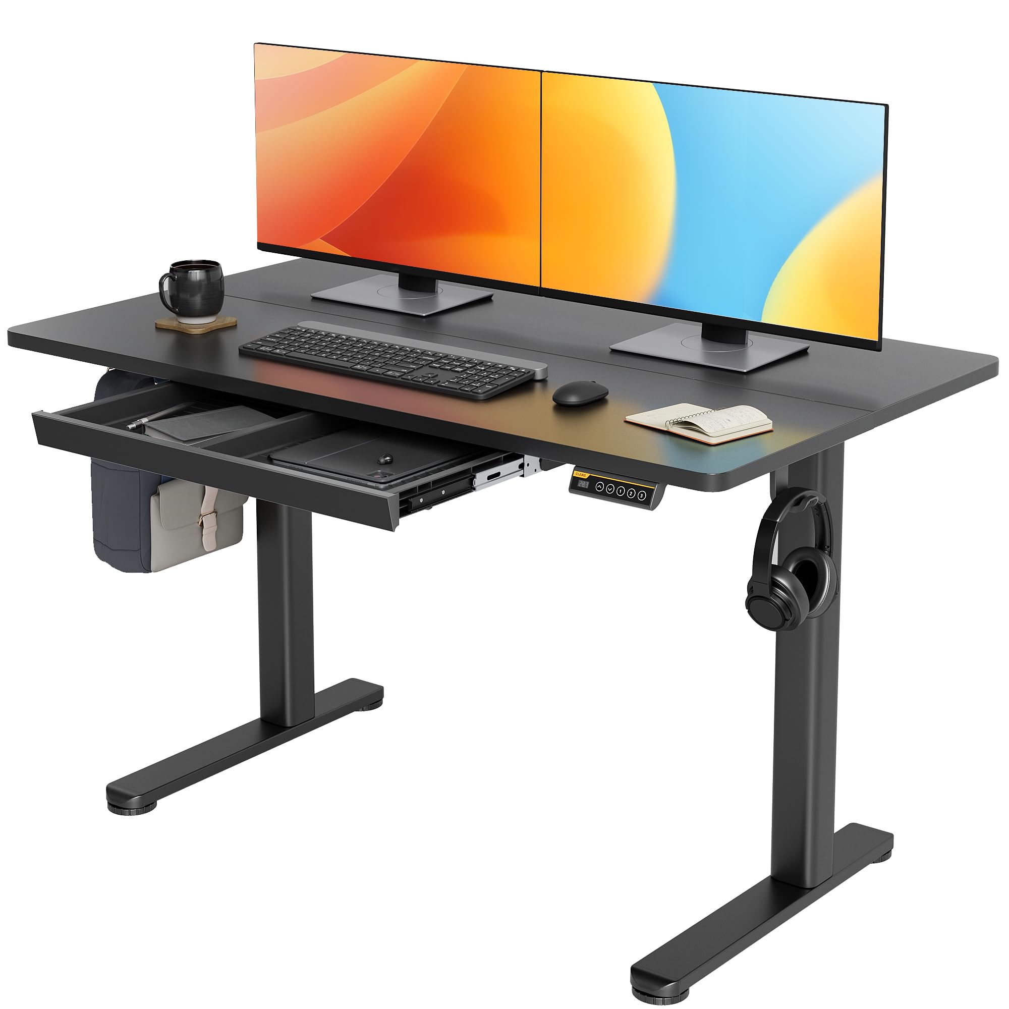Claiks 48 Inch Electric Standing Desk with Drawers - Adjustable Height Sit Stand Workstation for Home Office, Black | Ergonomic Computer Desk for Remote Work & Gaming Setup