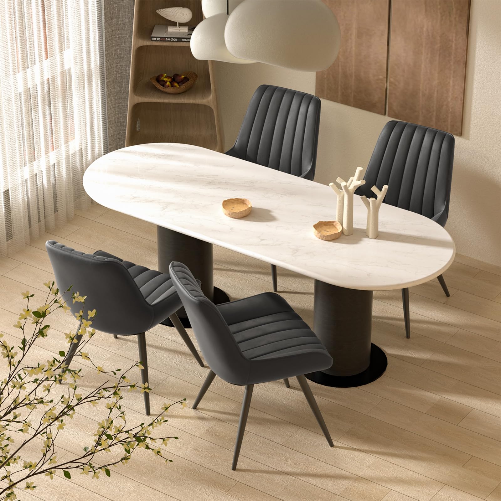 Modern Dining Chairs Set of 4 - Upholstered Fabric Kitchen Side Chairs with Thick Cushions & Sturdy Metal Legs - Comfortable Dining Room Chairs for Home, Restaurant, or Office Use - Black
