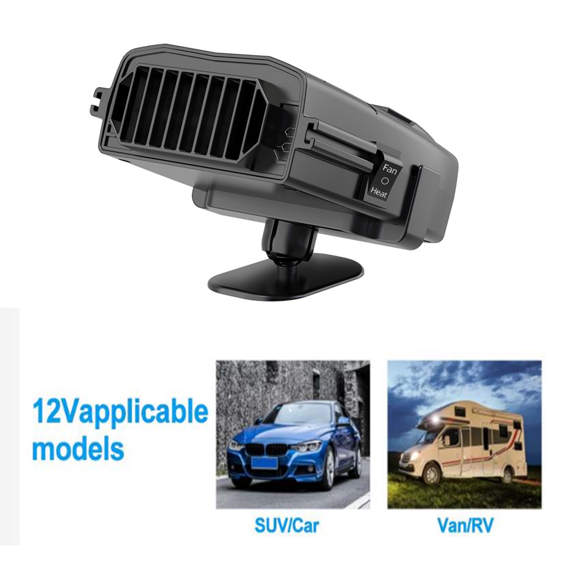 12V Fast Heating & Cooling Car Fan Heater - Dual Function Auto Defroster & Portable Plug-In Heater for Vehicles | Perfect for Winter Warmth & Summer Cooling in Cars, Trucks, RVs