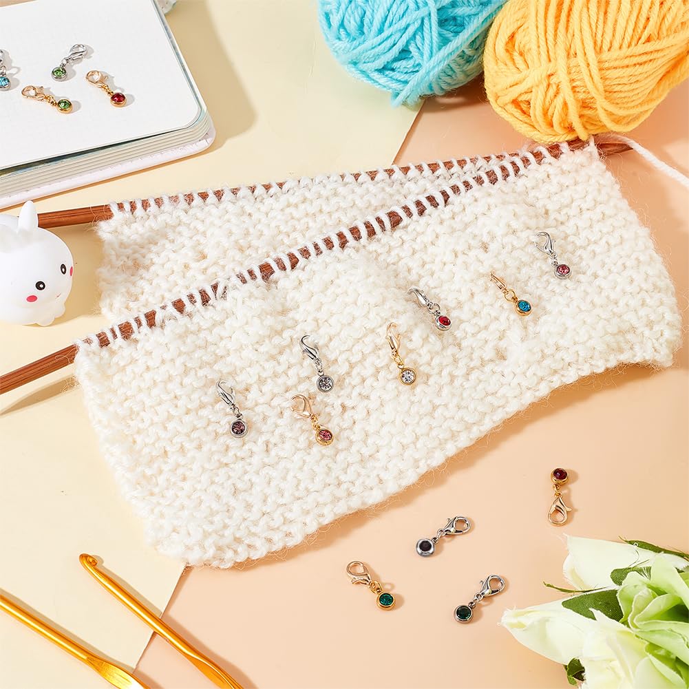 PH PandaHall 24pcs Stainless Steel Birthstone Stitch Markers - Removable Clasp Locking Crochet Charms for Knitting, Yarn DIY Crafts, Hair & Shoe Decor (Golden/Silver) | Perfect for Handmade Gifts, Scrapbooking & Jewelry Making