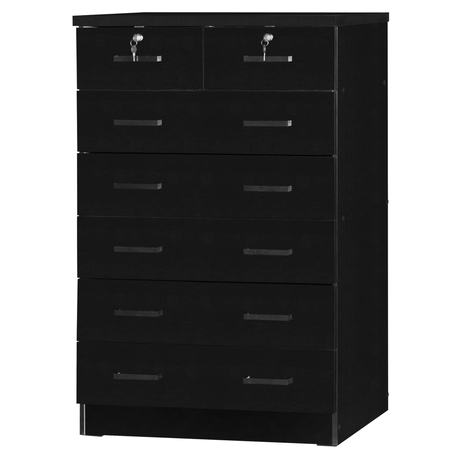 Better Home Products Cindy 7-Drawer Wooden Dresser with Lock - Black Finish for Bedroom Storage & Organization | Perfect for Clothes, Accessories & Home Decor