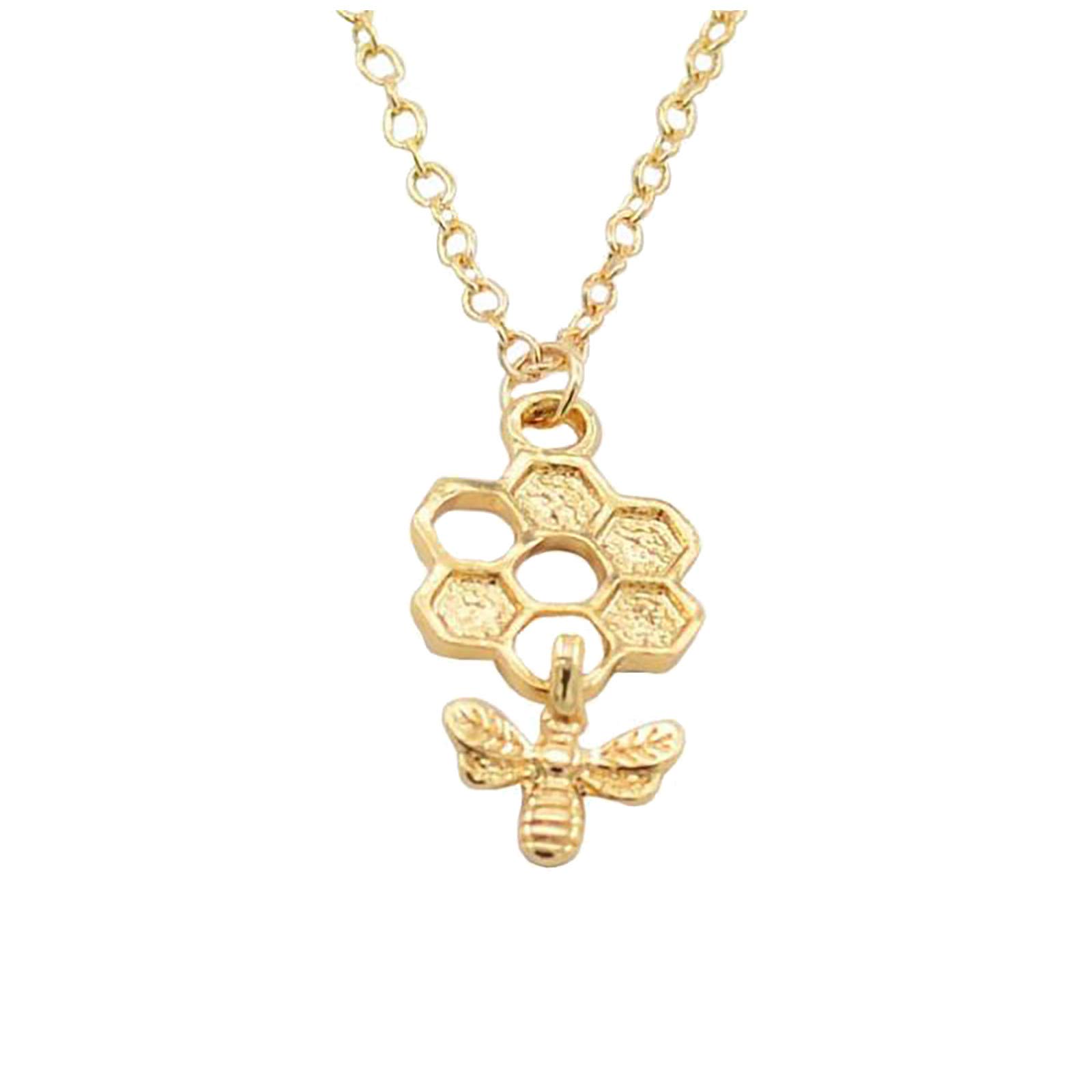 Bee Pendant Necklace - Honeycomb Bee Jewelry for Women, Sterling Silver Bee Necklace, Cute Dainty Bee Charm Necklace for Girls - Perfect Gift for Birthday, Anniversary & Everyday Wear