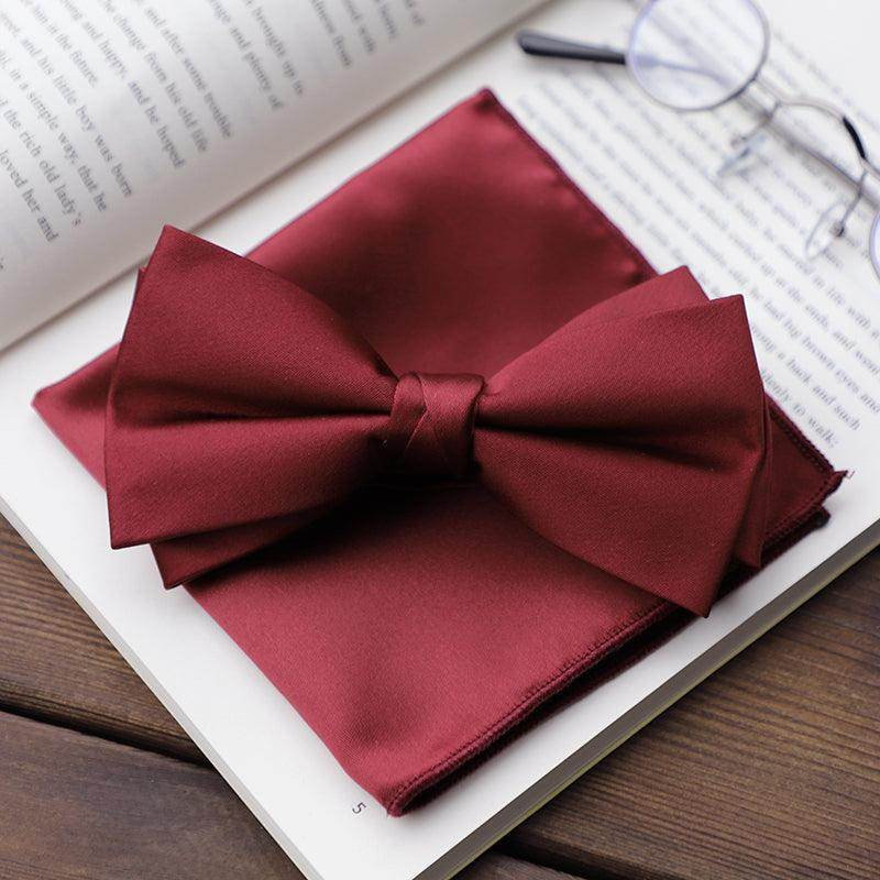 Men's 2-Piece Elastic Silk-Like Satin Bow Tie Set with Pocket Square - Formal Wedding & Prom Accessories for Groom, Best Man & Special Occasions