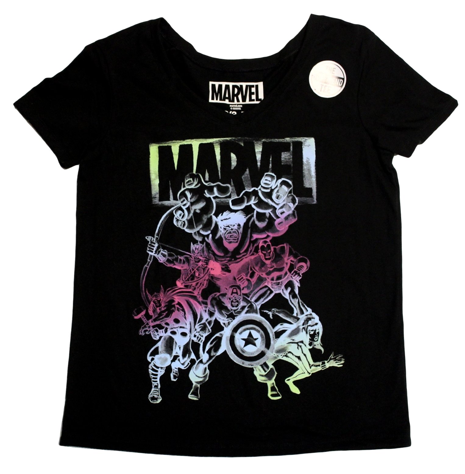 Marvel Avengers Graphic Tee for Women - Superhero Chalk Color T-Shirt - Casual Wear, Cosplay & Comic Con Outfits