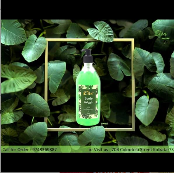 Elsa Body Wash with Purifying Neem & Tulsi - pH Balanced, Paraben & Silicone Free, 500ml Pump Bottle - Gentle Cleansing for Dry & Sensitive Skin - Perfect for Daily Shower & Spa Relaxation