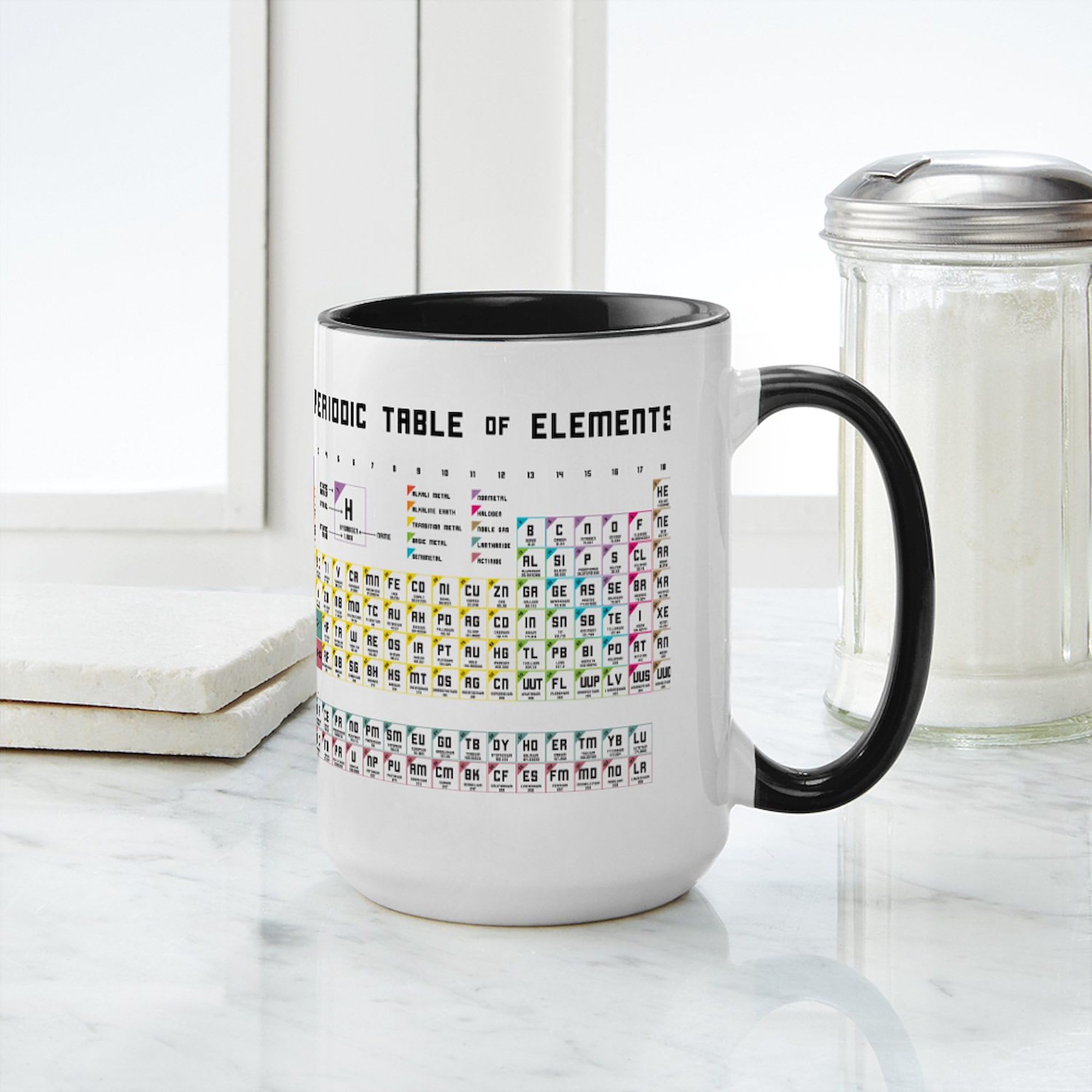 Periodic Table of Elements 15 oz Ceramic Coffee Mug (444ml) - Science Teacher Gift, Chemistry Student Present, Geeky Office Desk Cup for Hot Drinks