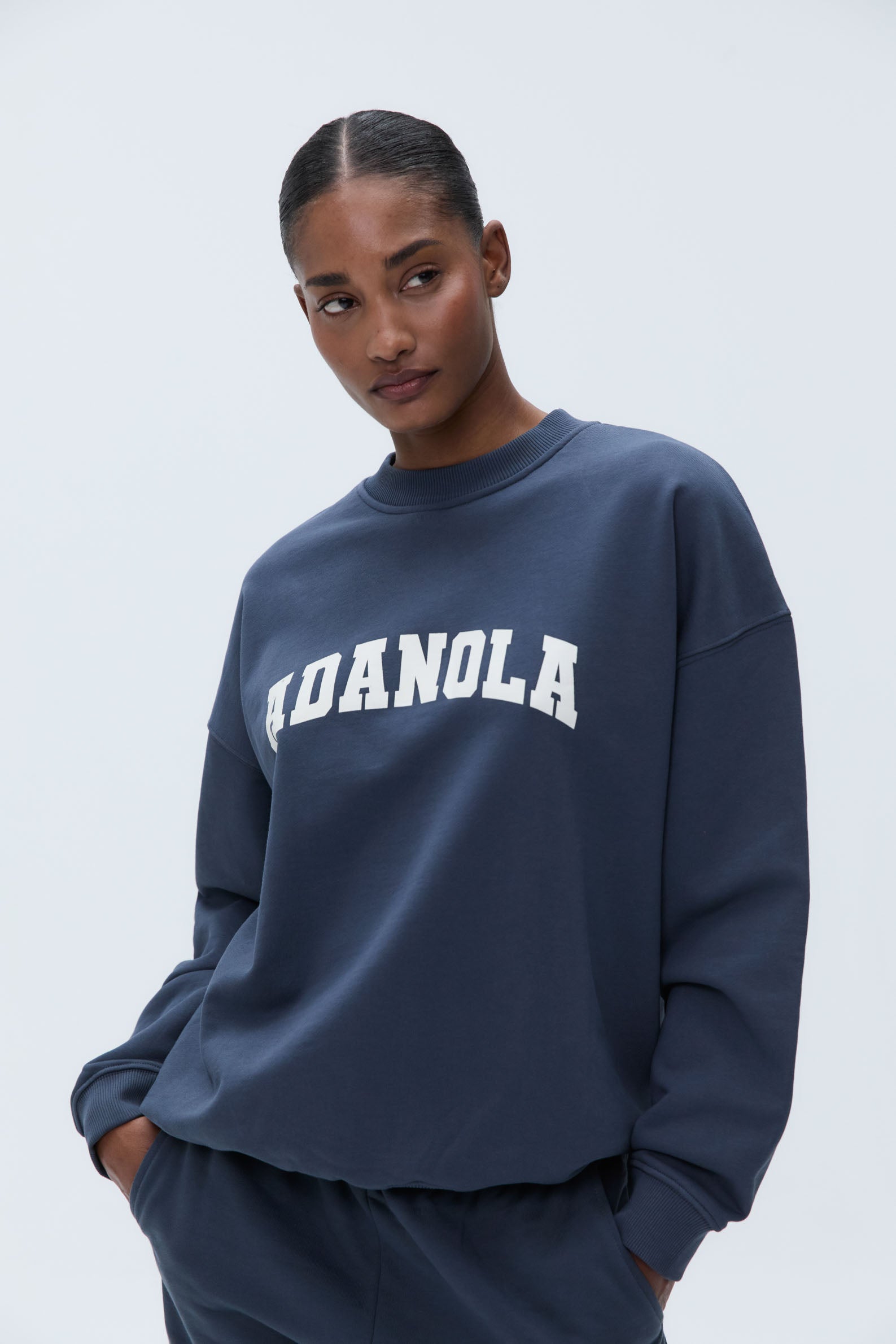 Varsity Oversized Sweatshirt for Women & Men - Washed Midnight Blue Pullover Hoodie | Cozy Casual Wear for College, Street Style & Loungewear