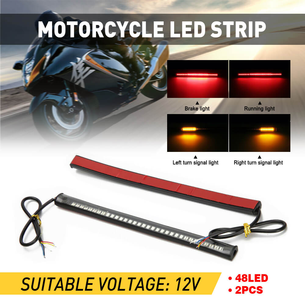 Universal Motorcycle LED Strip Lights - 2pcs All-in-One Tail Brake Stop Turn Signal Lights for Enhanced Safety & Style | Perfect for Night Riding & Custom Bike Builds