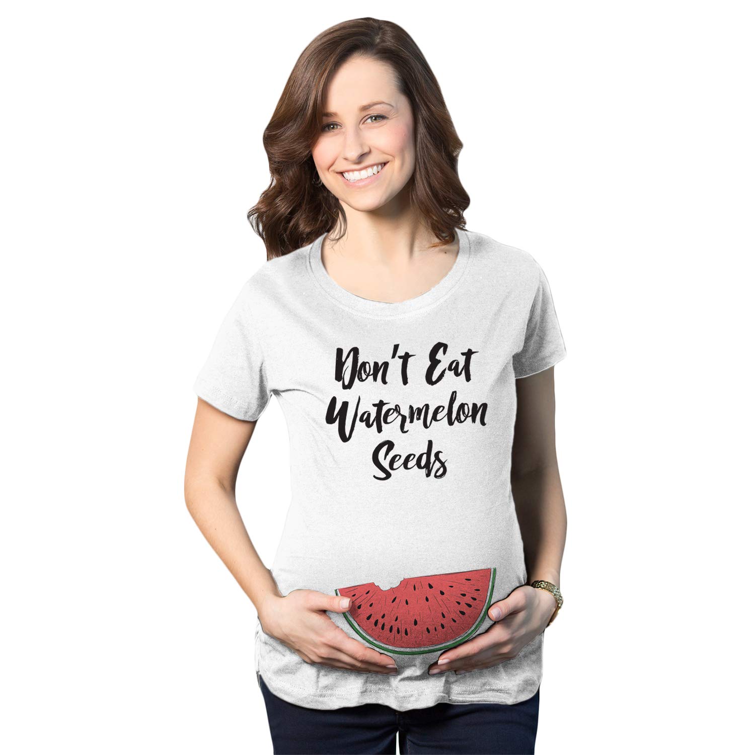 Funny Maternity T-Shirt for Women - Crazy Dog 'Don't Eat Watermelon Seeds' Pregnancy Reveal Tee | Cute Pregnancy Announcement & Baby Shirt Gift