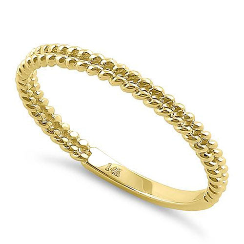 14K Solid Yellow Gold Double Beaded Ring for Women - Elegant Stackable Band for Everyday Wear, Anniversary Gifts & Special Occasions