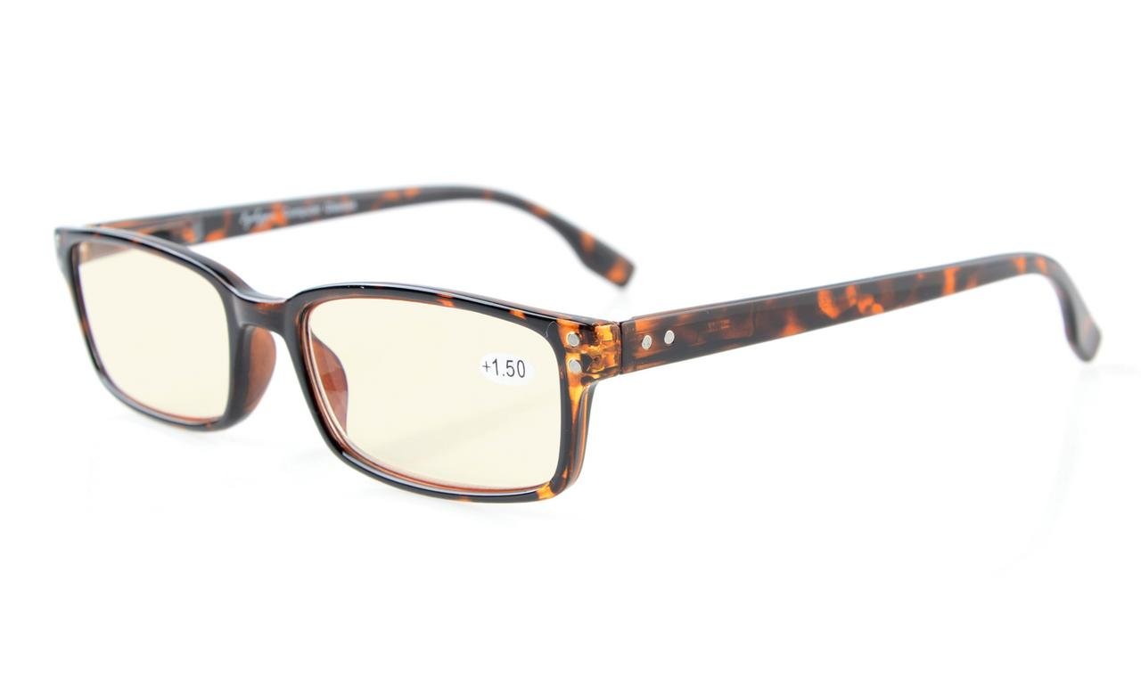 Classic Rectangular Frame Spring-Hinged Computer Reading Glasses with Orange Tinted Lenses - Blue Light Blocking for Digital Eye Strain Relief - Perfect for Office Work, Gaming & Screen Time