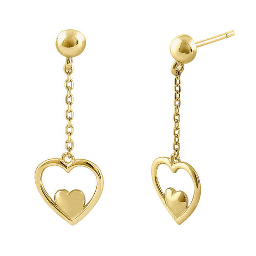 14K Yellow Gold Heart Dangle Earrings for Women - Elegant Valentine's Day Gift, Anniversary Present & Everyday Jewelry