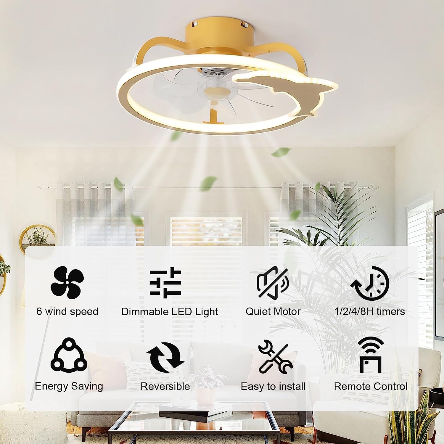 Modern Pink Ceiling Fan with Light - 6 Speed Reversible LED Dimmable Ceiling Fan with Remote Control & Timer - Ultra Quiet for Bedroom, Nursery, Kindergarten, Living Room & Office