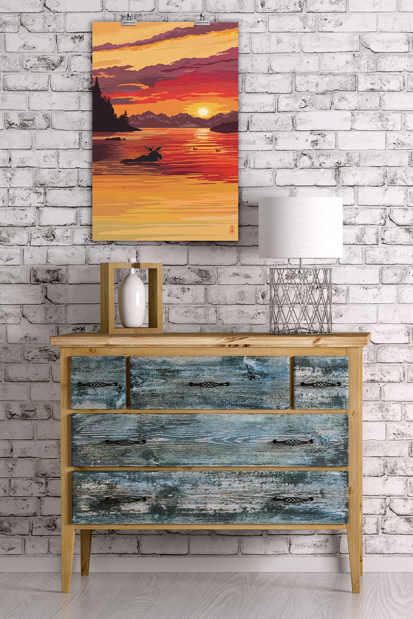 Stunning Moose at Sunset Giclee Art Print - 16x24 Inches Wall Decor, Travel Poster for Living Room, Bedroom & Office