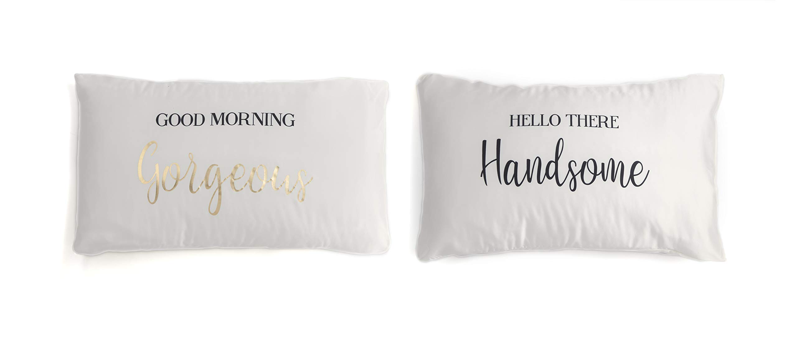 Shiraleah Set of 2 Standard Pillowcases - 'Good Morning Gorgeous' & 'Hello There Handsome' - Soft Cotton Bedding for Couples - Perfect for Romantic Gifts & Bedroom Decor