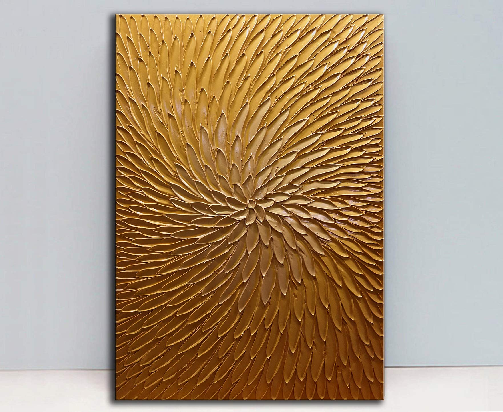 YaSheng Art - 24x36 Inch Large Abstract Oil Painting on Canvas, Metallic Gold Gradient Modern Wall Art for Living Room & Bedroom | Ready to Hang Home Decor | Perfect for Contemporary Spaces, Office & Dining Room