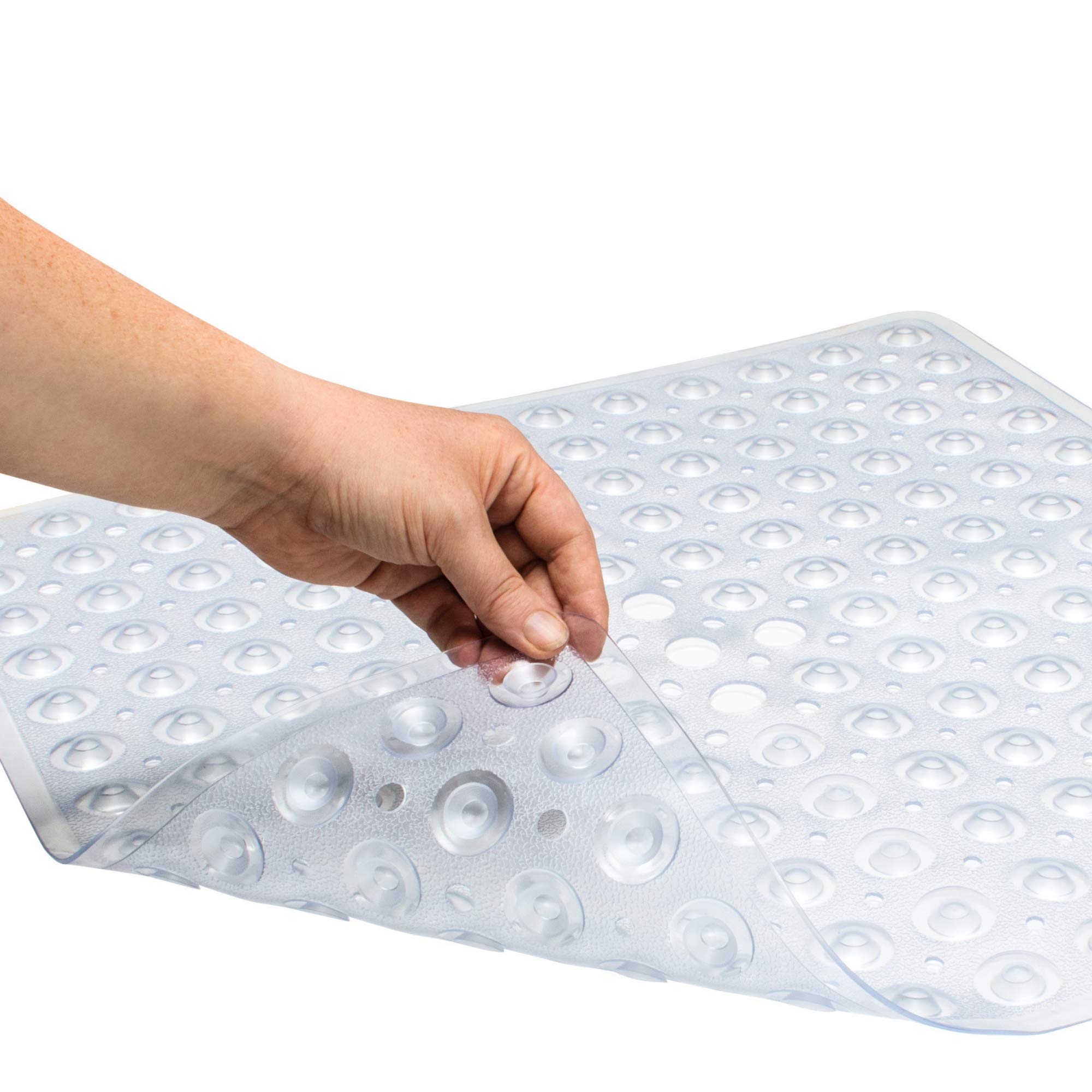 ENKOSI 21x21 Inch Non-Slip Square Shower Mat with Drain Hole - Clear Anti-Slip Bath Mat for Small Shower Stalls - Perfect for Stand Up Showers, Bathrooms & Wet Areas