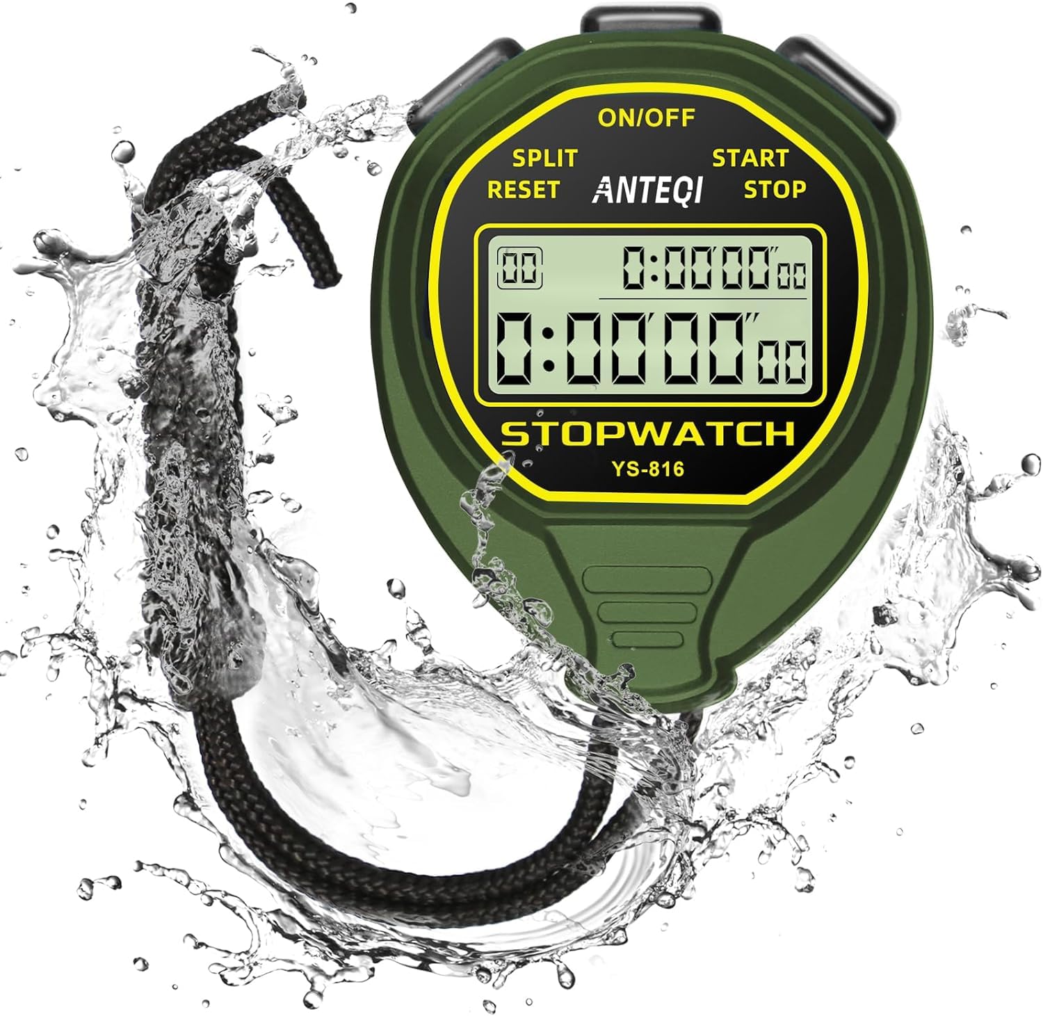 ANTEQI Waterproof Digital Stopwatch - 20-Lap Memory, ON/OFF Function, No Clock/Calendar/Alarm - Silent Sports Timer for Coaches, Swimming, Running, Track & Field Training
