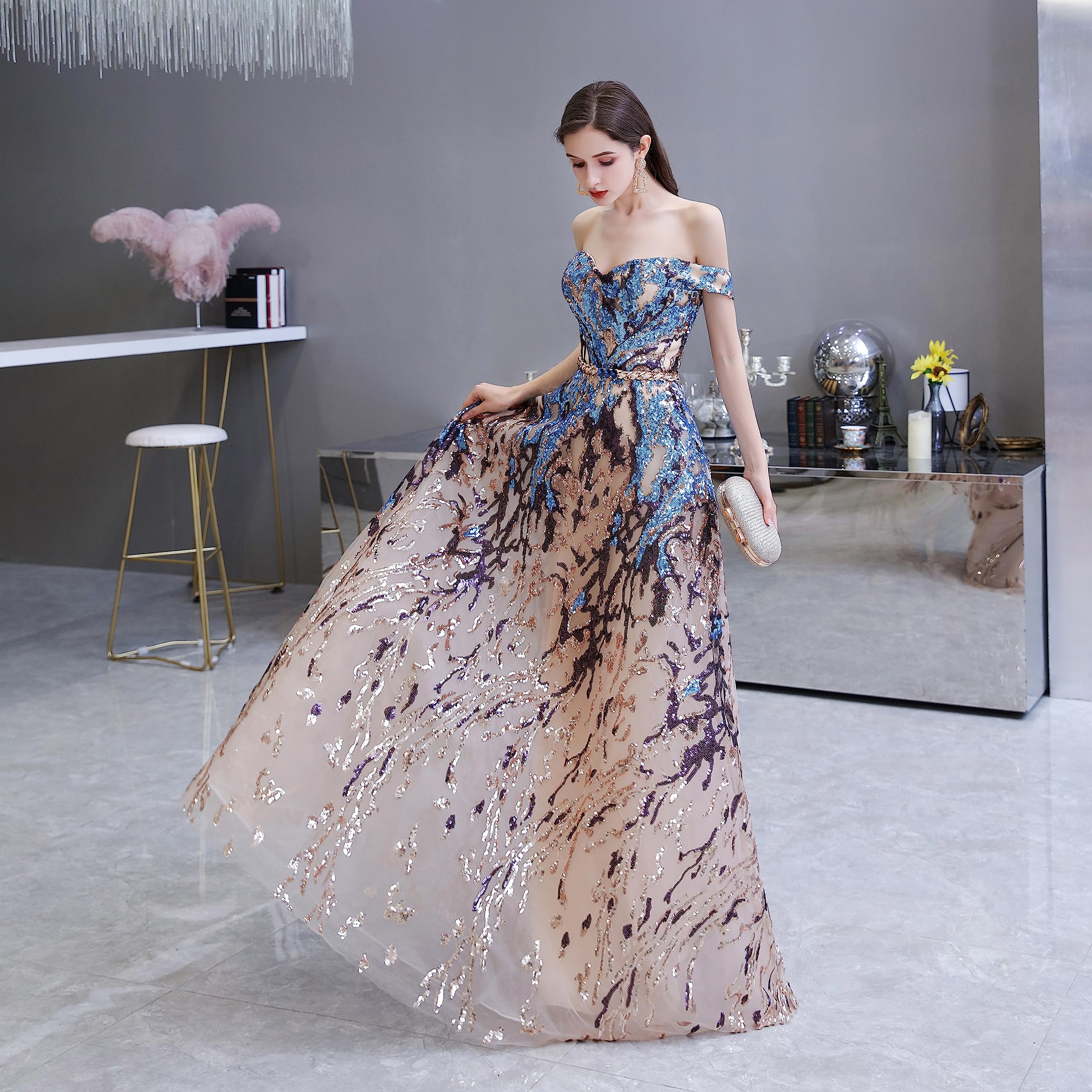 Elegant Sequin Off-Shoulder Sweetheart Prom Dress - Long Formal Evening Gown for Graduation, Homecoming & Special Occasions | Sparkly Colorful Party Dress for Women