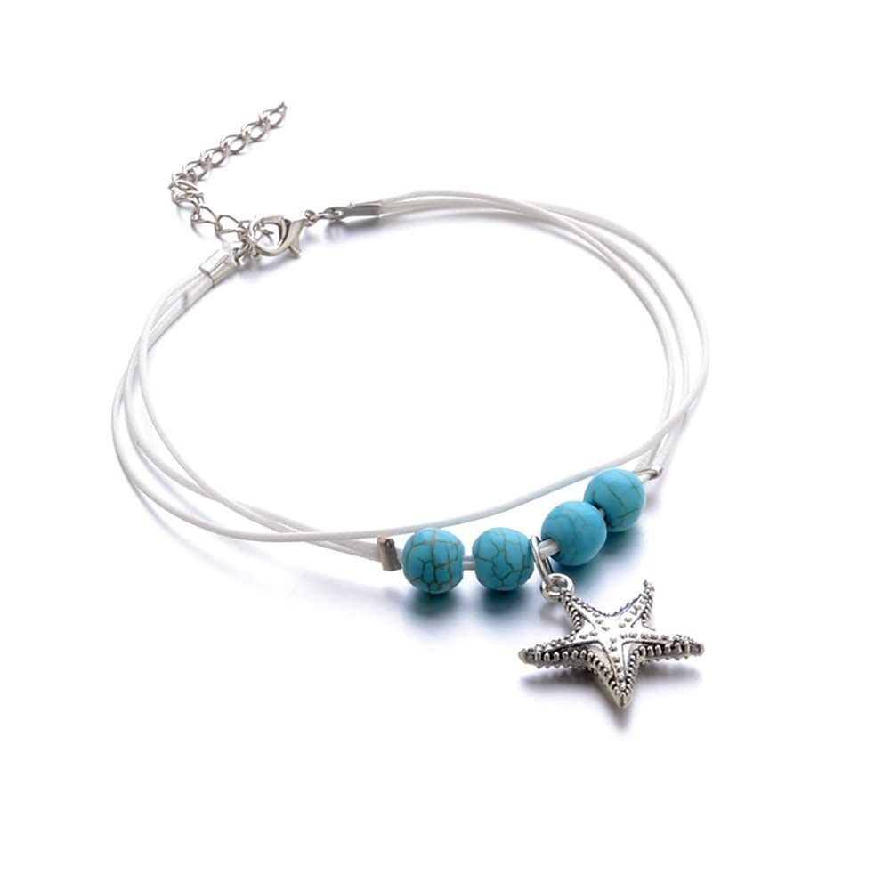 YXHS Boho Multi-Layer Starfish Pendant Adjustable Ankle Bracelet for Women - Silver Beach Jewelry | Perfect for Summer Vacations, Beach Parties & Boho Fashion Accessories