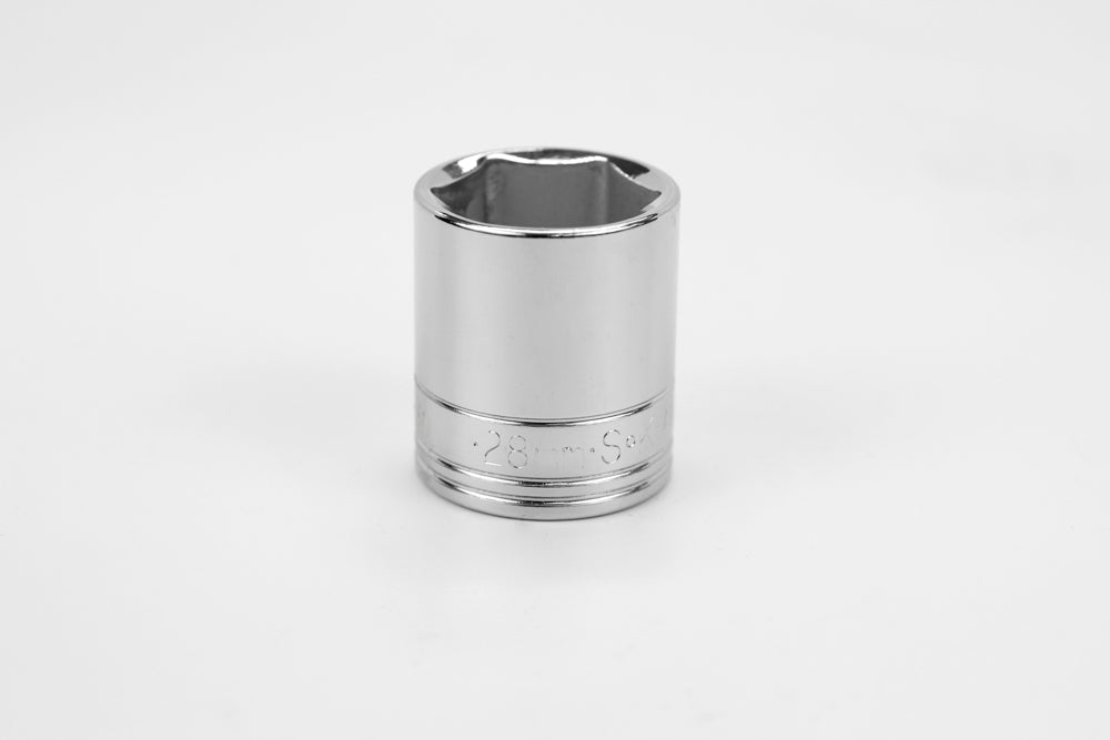 1/2 Inch Drive 28mm 6-Point Chrome Socket - Professional Grade Metric Standard Socket for Automotive Repair & DIY Projects