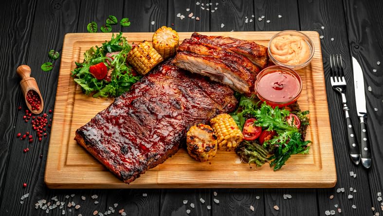 Premium New York Steak & Seafood Frozen Cooked Baby Back Ribs with Zesty BBQ Sauce - 4 Pack | Perfect for Family BBQs, Game Day Parties & Holiday Gatherings