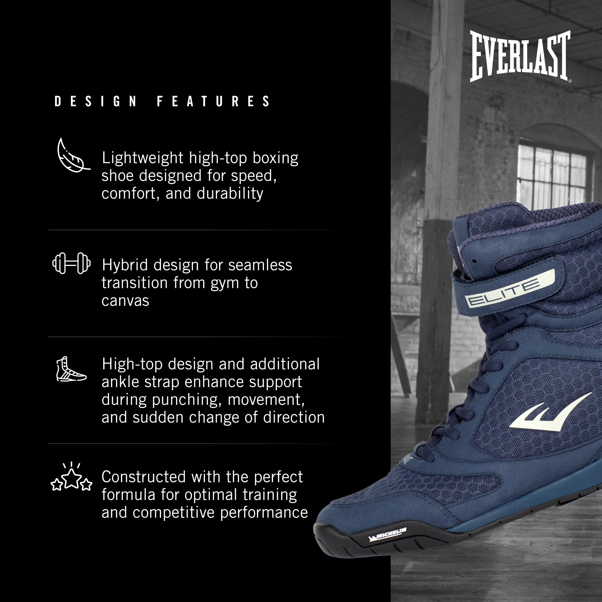 Everlast Elite Boxing Shoes - High-Performance Training Footwear for Boxing & MMA | Durable & Comfortable for Gym, Sparring & Competitions