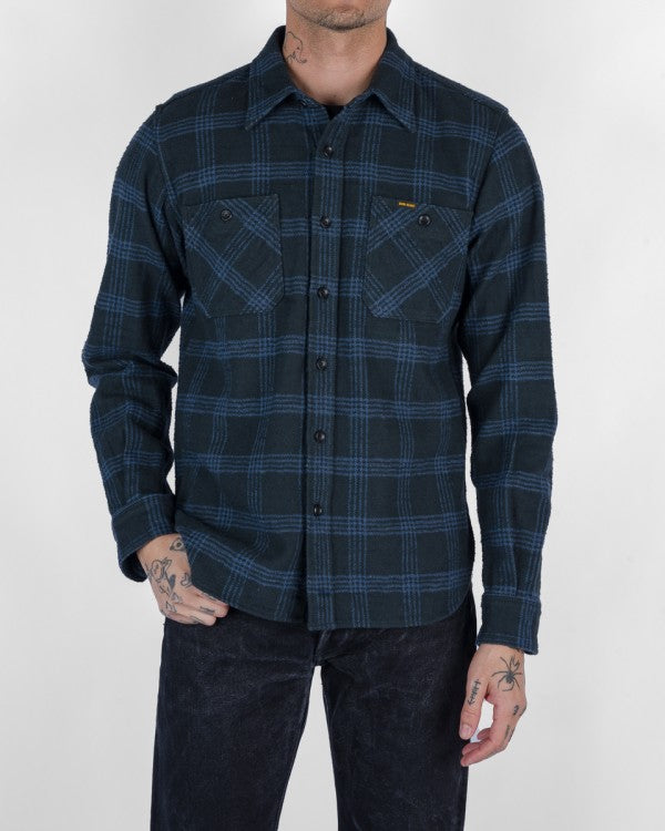Iron Heart IHSH-408 12oz Heavyweight Slub Flannel Checkered Work Shirt - Black | Durable Men's Shirt for Outdoor Work & Casual Wear