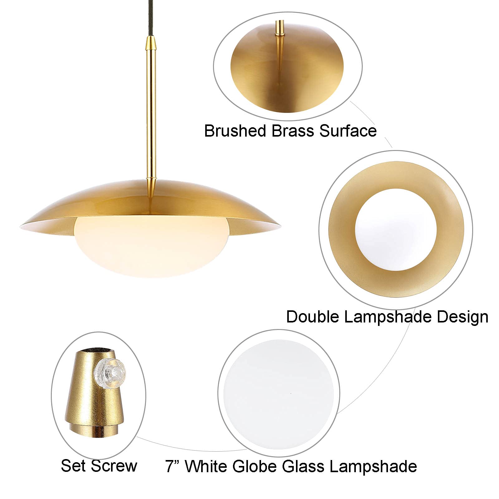 Modern Pendant Lighting Set of 2 - Industrial Hanging Lights with Brushed Brass Finish & White Globe Glass Shades - Perfect for Kitchen Island, Dining Room, and Living Room Lighting Decor