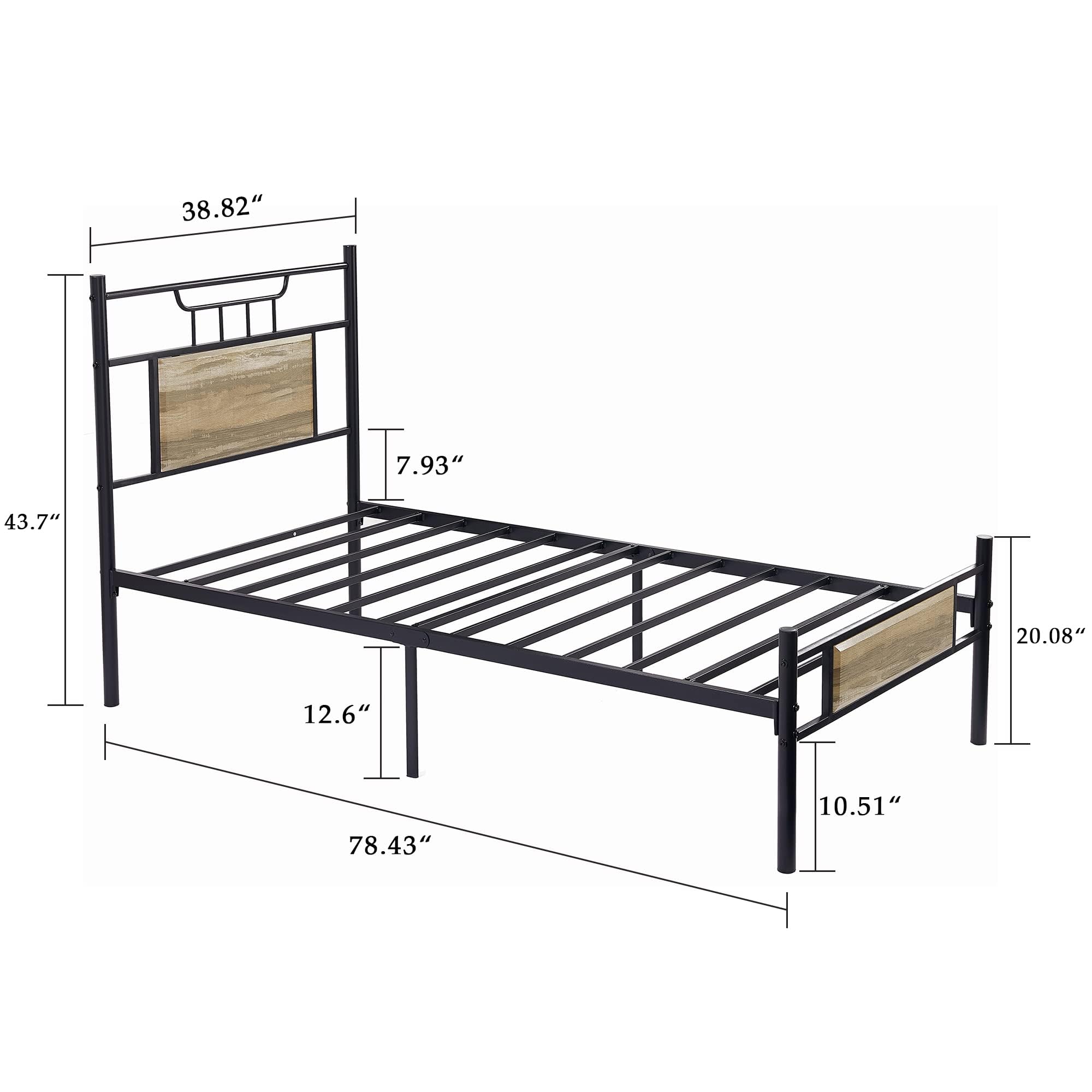 VECELO Twin Size Bed Frame with Wood Headboard - Sturdy Metal Slats Support, No Box Spring Needed, Easy Assembly, Slate Grey - Perfect for Kids Rooms, Guest Bedrooms & Small Spaces