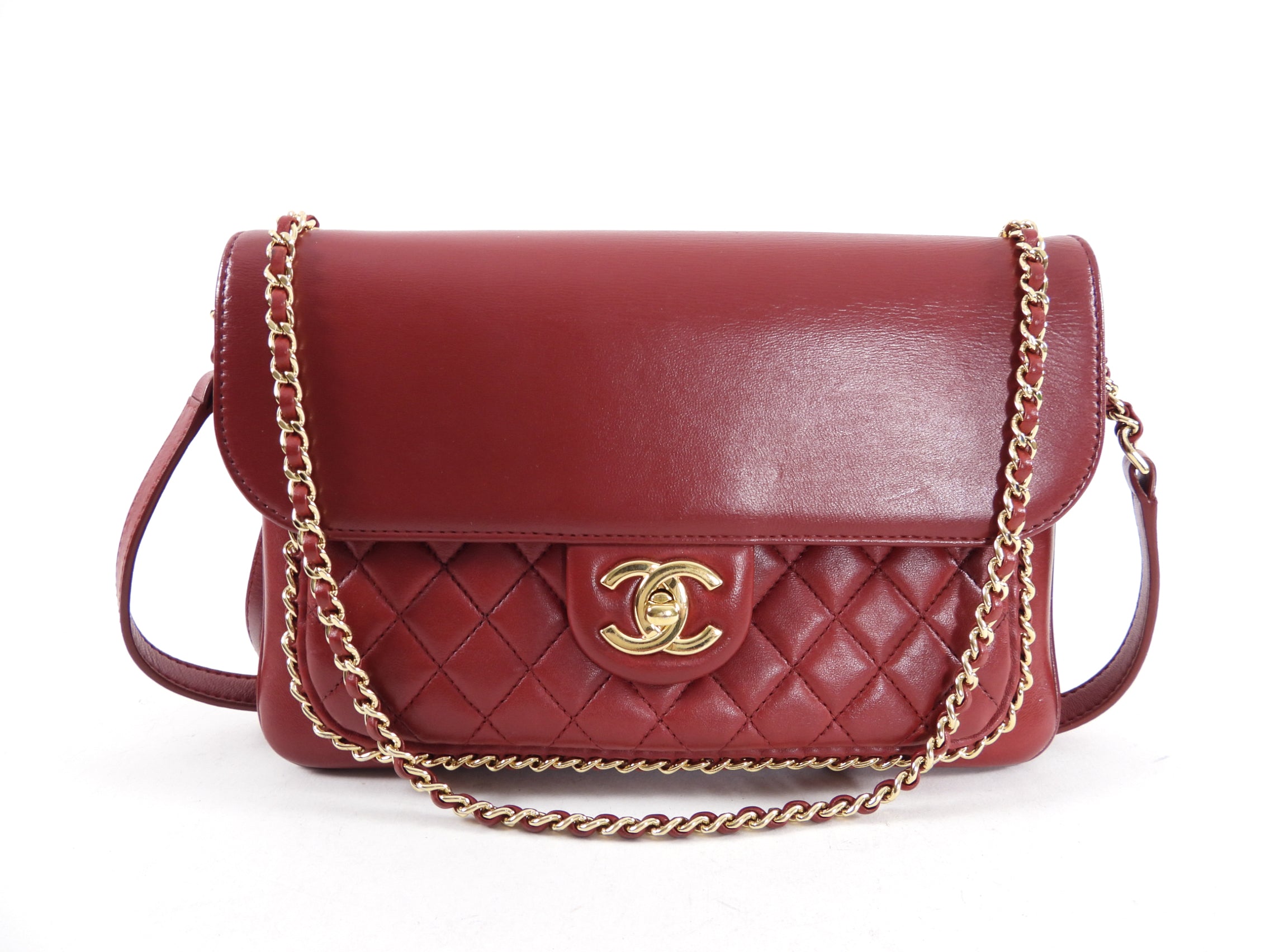 Chanel Red Leather Chain Around Two-Way Flap Shoulder Bag - Luxury Handbag for Women, Perfect for Evening Parties & Date Nights